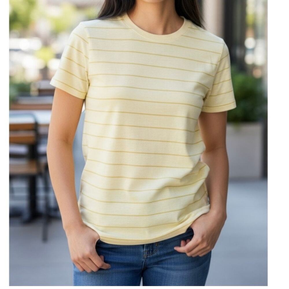 NWT Everlane Stripe 100% Organic Cotton Crew Tee Shirt Women's Small Yellow
